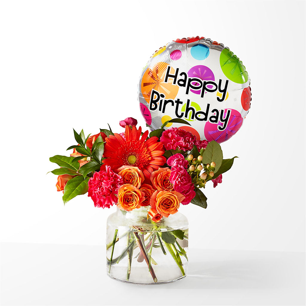 Fiesta Bouquet with Birthday Balloon – Blossom Street Florist, Lauderhill FL