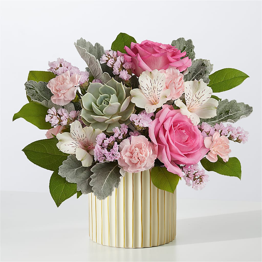 Dusty Rose Bouquet with Ivory Vase – Blossom Street Florist, Lauderhill FL