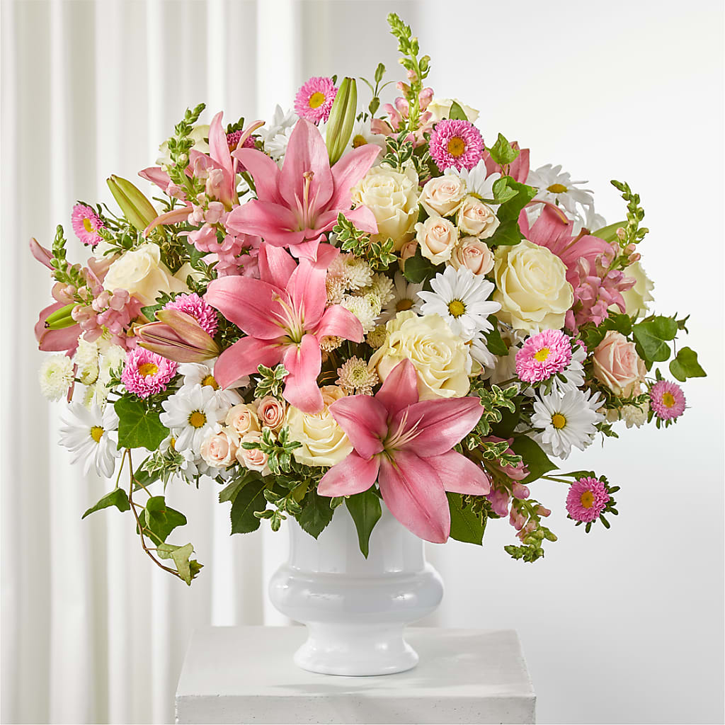 Empathetic Blooms Urn Arrangement – Blossom Street Florist, Lauderhill FL
