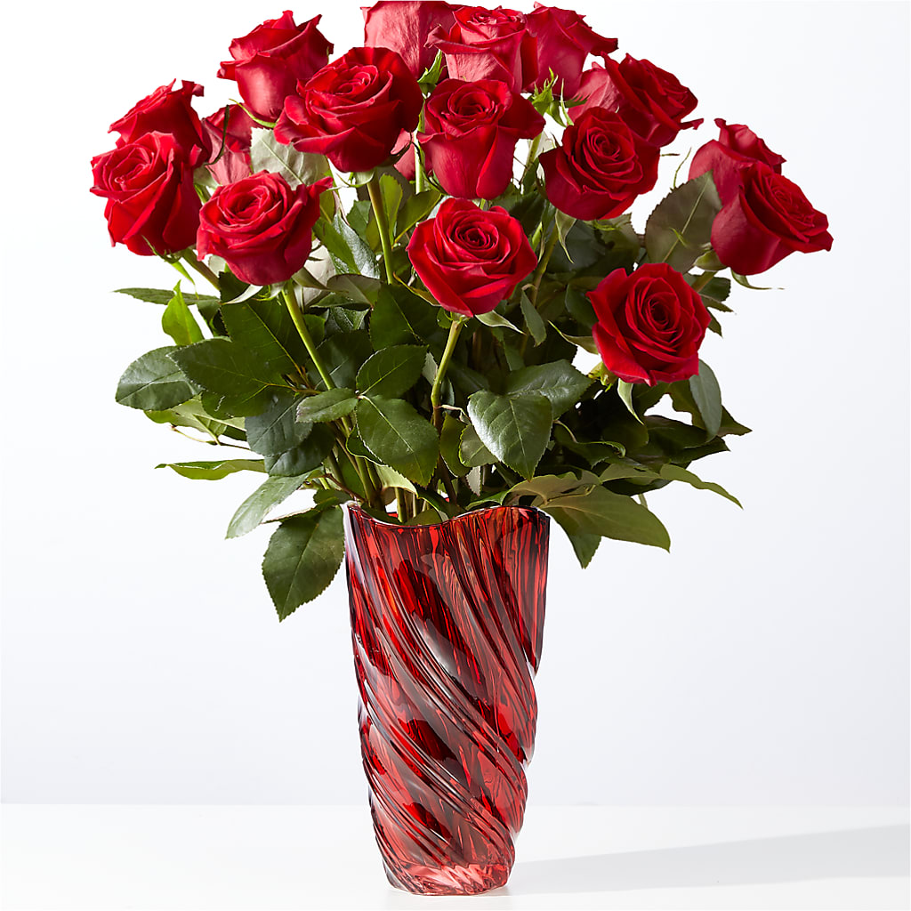 Classic Love Red Rose Bouquet with Luxe Swirl Vase – Blossom Street Florist, Lauderhill FL