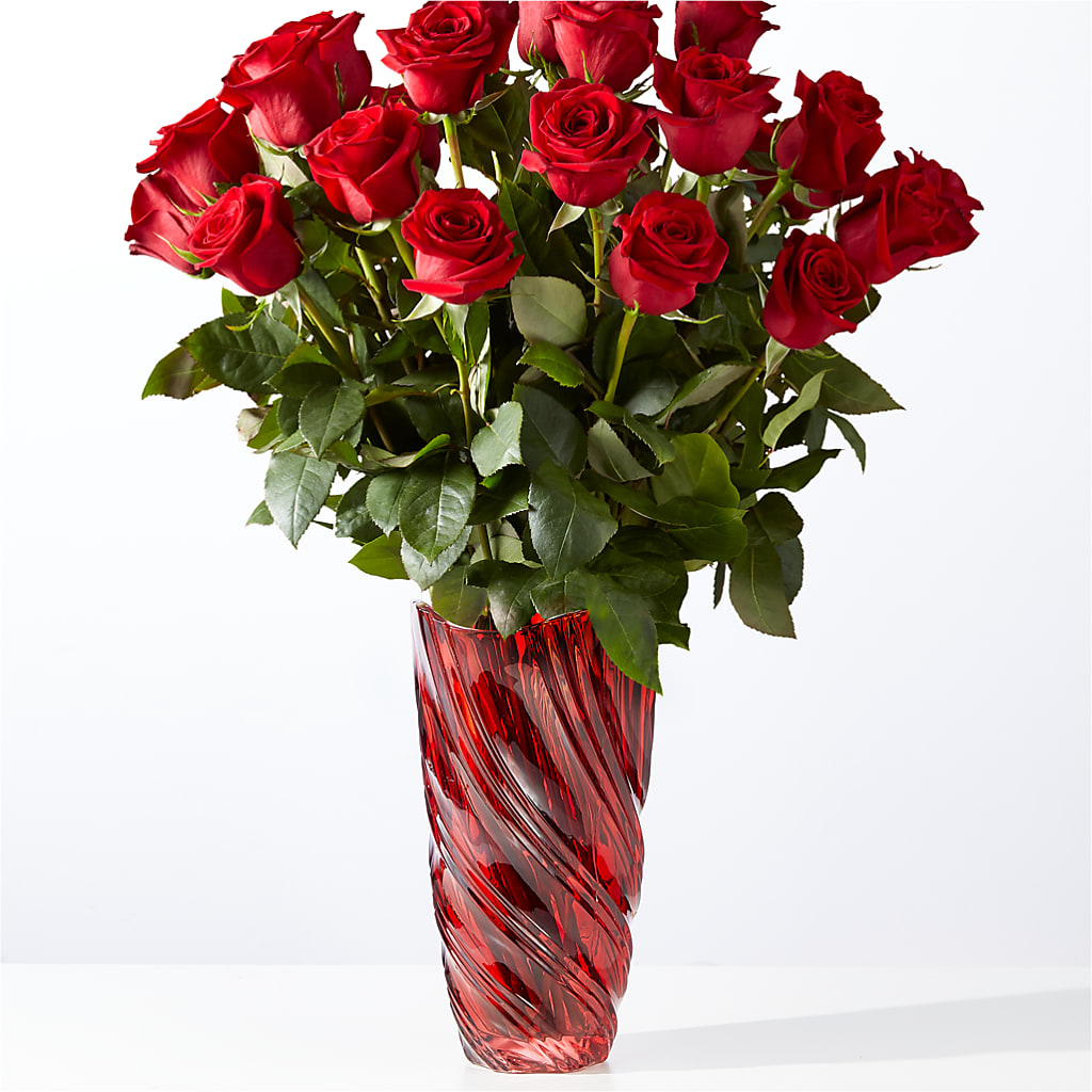 Classic Love Red Rose Bouquet with Luxe Swirl Vase – Blossom Street Florist, Lauderhill FL