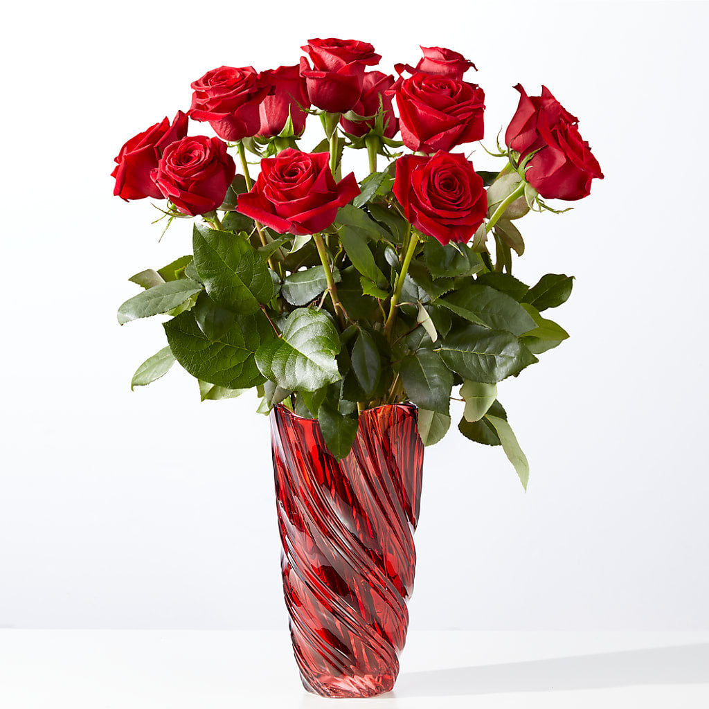 Classic Love Red Rose Bouquet with Luxe Swirl Vase – Blossom Street Florist, Lauderhill FL