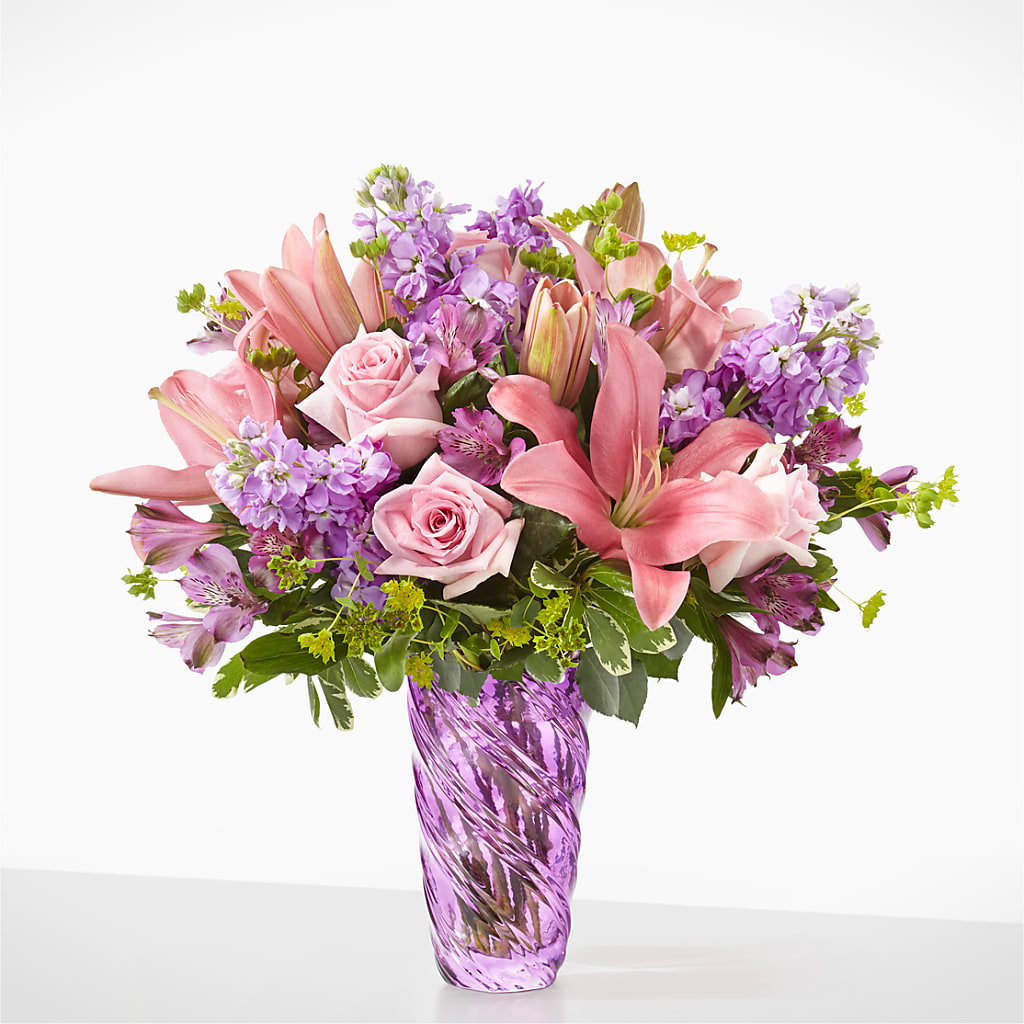 Precious Petals Bouquet with Luxe Swirl Vase – Blossom Street Florist, Lauderhill FL