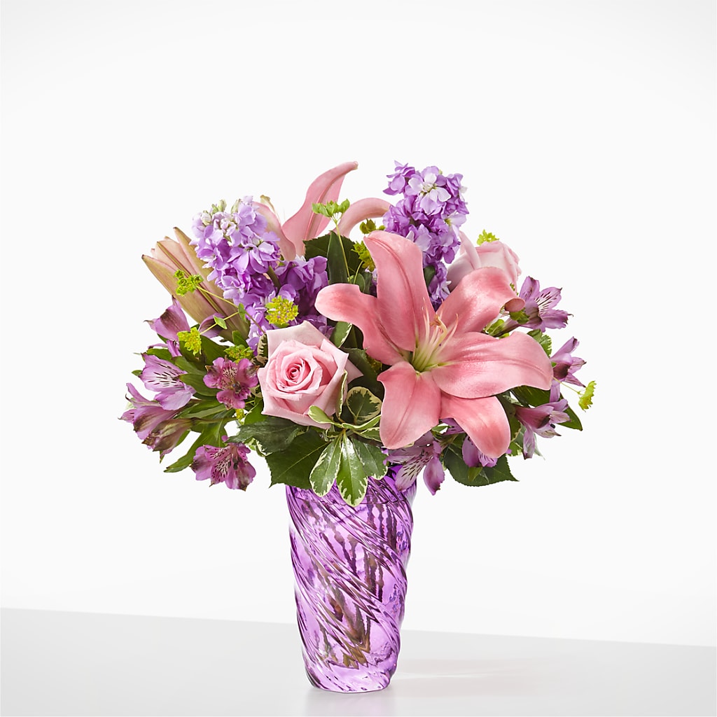Precious Petals Bouquet with Luxe Swirl Vase – Blossom Street Florist, Lauderhill FL