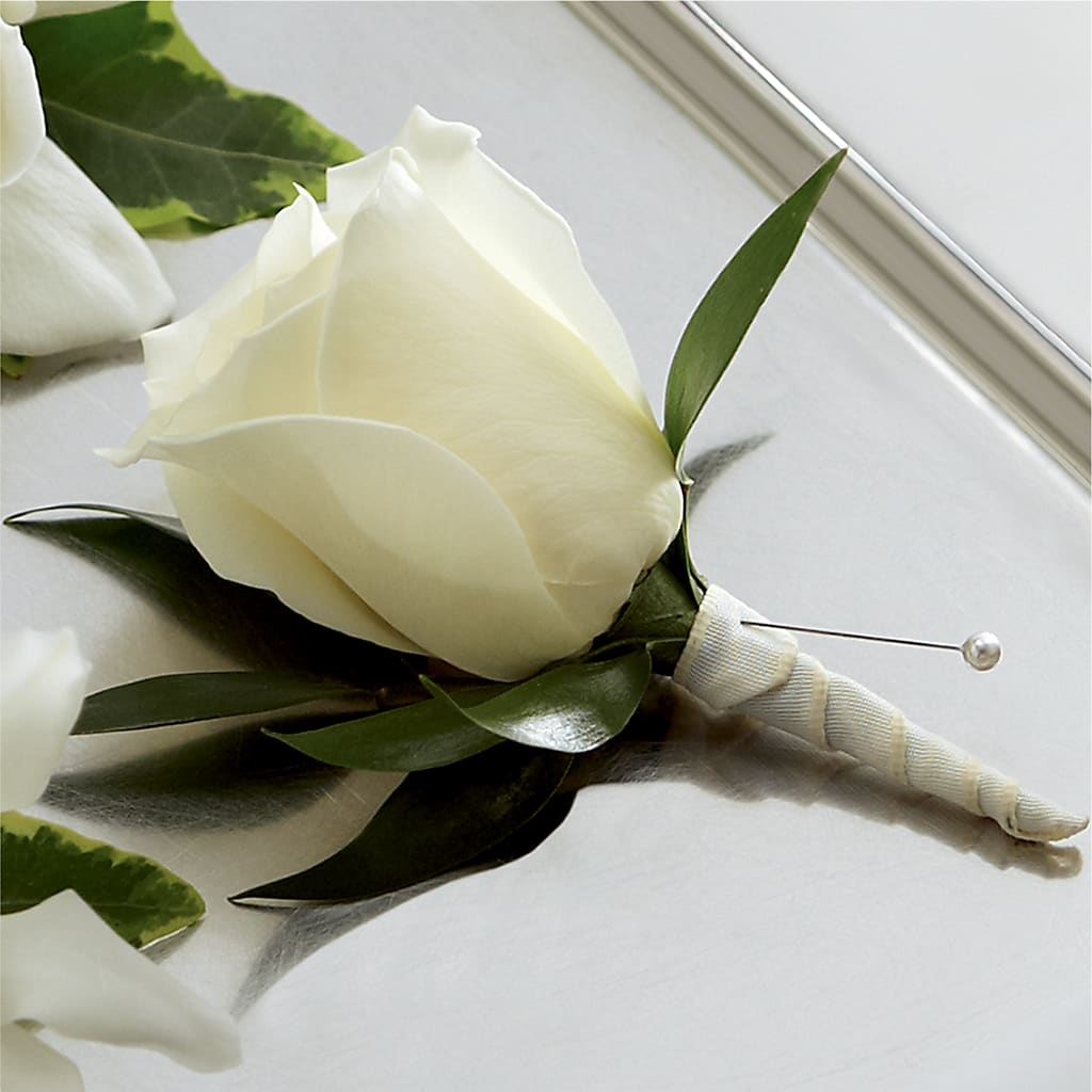 White Rose Boutonniere – Blossom Street Florist, Lauderhill FL