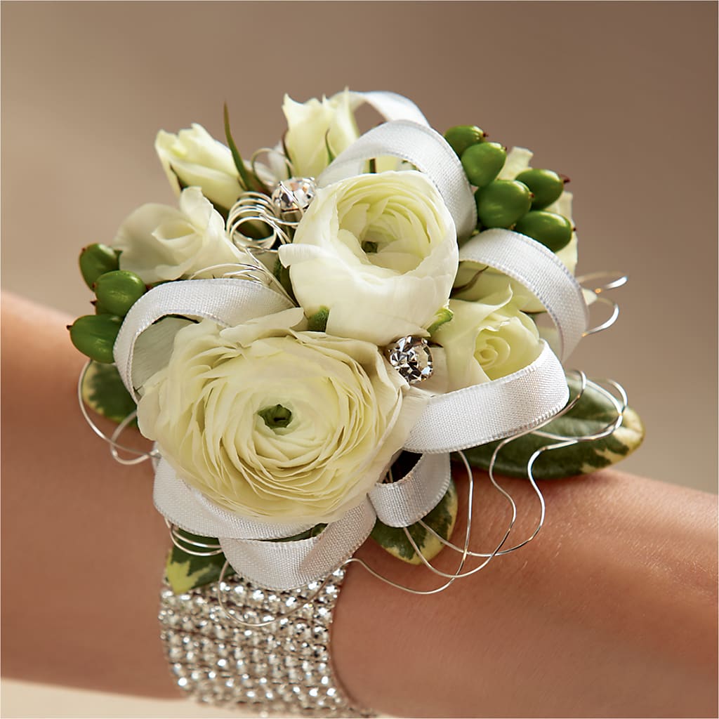 White Wedding Corsage – Blossom Street Florist, Lauderhill FL