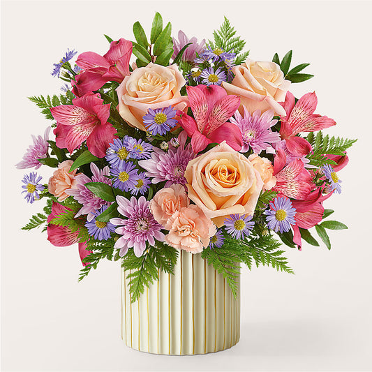 Sunset Serenade Bouquet with Ivory Vase