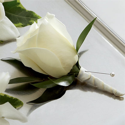 White Rose Boutonniere –  Blossom Street Florist, Lauderhill FL